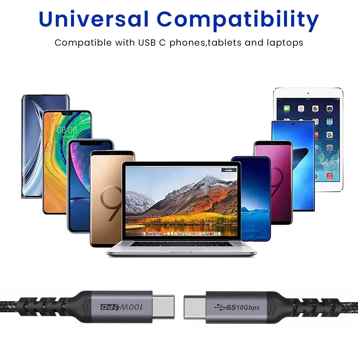 ZORBES Type C to Type C Cable 100W 6.5Ft Fast Charging USB C Cable USB 3.1 Gen 2 10Gbps Data Transfer Supports 4K HD Video Output Thunderbolt 3 Compatible with MacBook Pro/Air, Hub, USB C Devices ZORBES Type C to Type C Cable 100W 6.5Ft Fast Charging USB C Cable USB 3.1 Gen 2 10Gbps Data Transfer Supports 4K HD Video Output Thunderbolt 3 Compatible with MacBook Pro/Air, Hub, USB C Devices